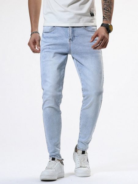 

men light wash carrot jeans k8ip#, Blue