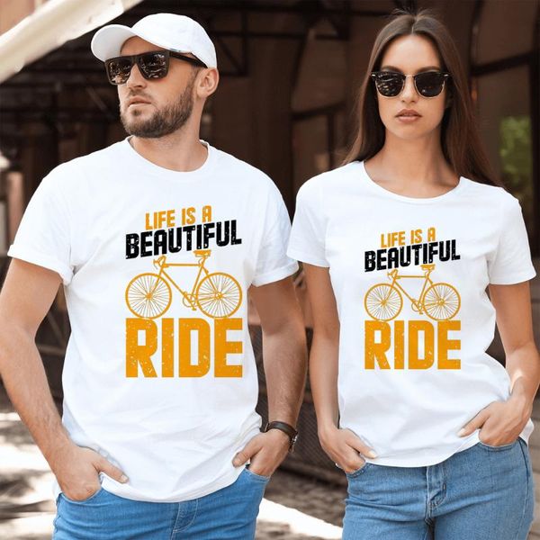 

women's t-shirt bicycle life is beautiful ride women men short sleeve summer graphic o-neck tees camisetas de mujer harajuku, White