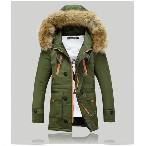 

mens thick fur collar coats fashion trend long sleeve casual hooded outerwear jackets designer autumn male zipper mid-length plush coat, Black;brown