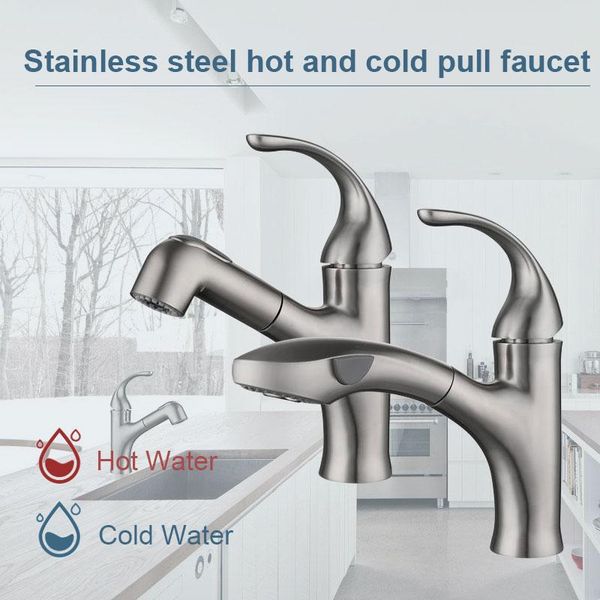 

stainless steel brushed surface pull-out lengthened mouth retractable washbasin and cold water bathroom bathtub faucet sink faucets