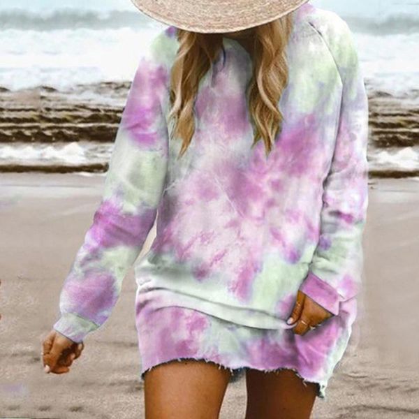 

women autumn winter fashion long sleeve slim fit pullover tie-dye printed sweatshirt loose mini dress plus size sukienka#g3 casual dres, Black;gray
