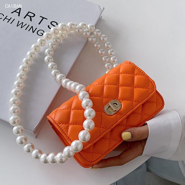 

lattice square mini crossbody bag 2021 high-quality pu leather women's designer handbag pearl strap shoulder messenger bags