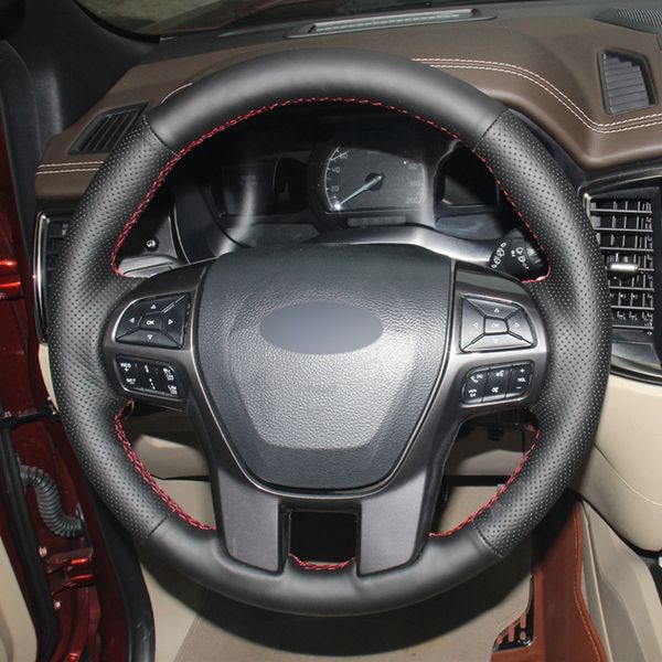 

hand-stitched black artificial leather car steering wheel cover for ford ranger 2016 2017 2018 2019 everest 2016 2017 2018 2019