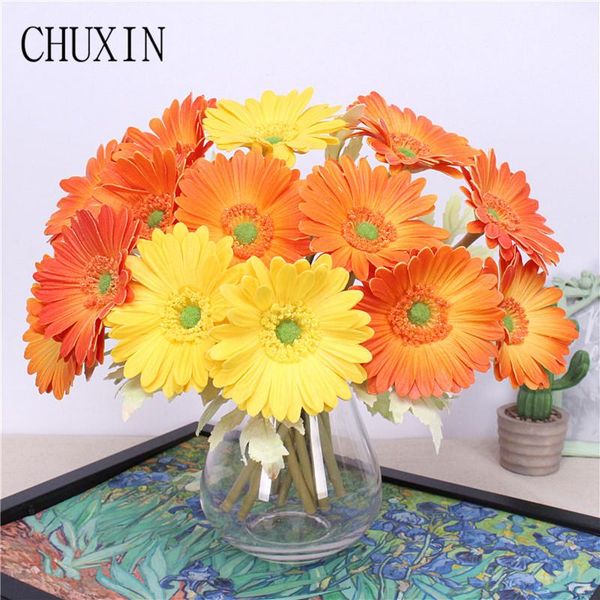 

high-grade pu7 head sun flower gerbera wedding bride holding flowers home decoration simulation bouquet birthday decorative & wreaths