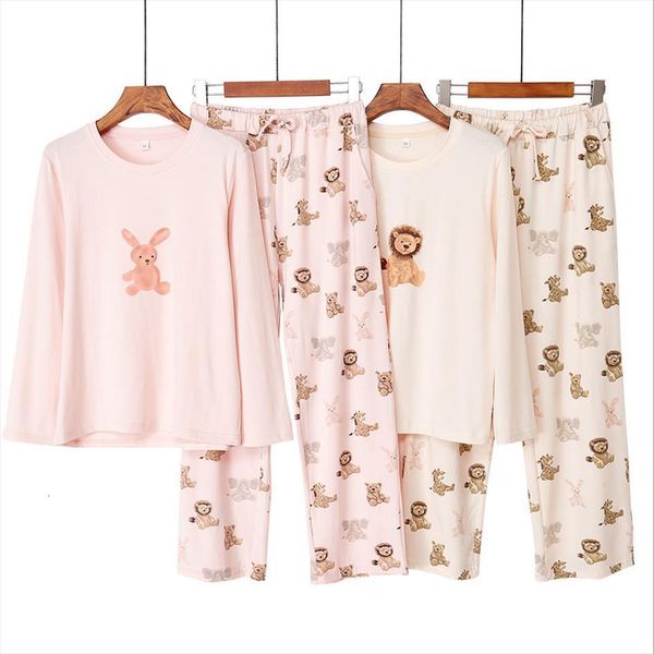 

cute cartoon 2pcs pajamas set womens sleepwears casual modal long sleeve nightwear women sleepwear loose pyjamas intimate lingerie soft home, Black;red