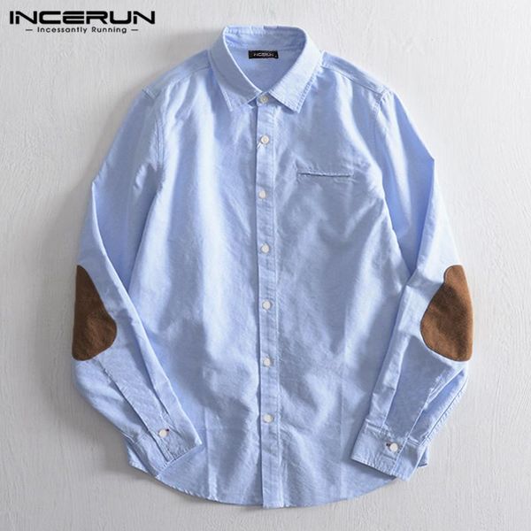 

men's casual shirts incerun fashion business shirt men lapel button patchwork 2021 autumn brand camisa long sleeve harajuku, White;black