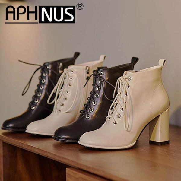 

boots aphnus womens short ankle booties mid high heels pumps woman 2021 shoes for women boot zipper, Black