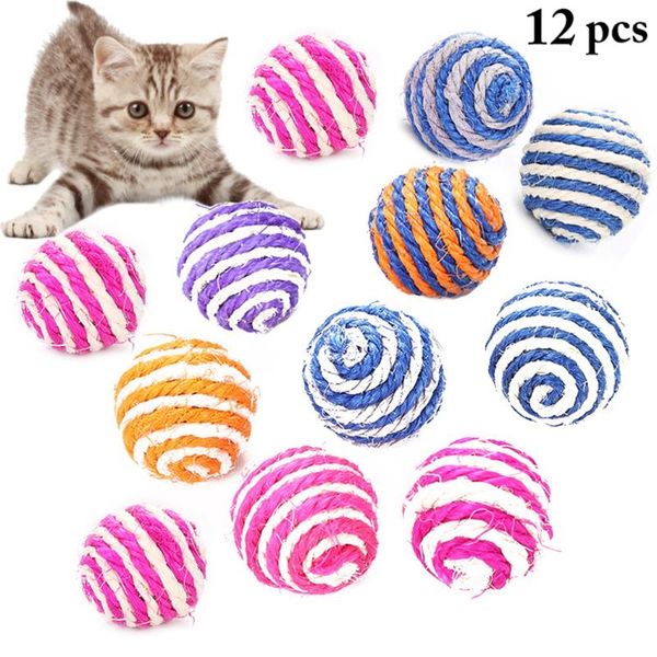 

cat toys 12pcs random color sisal ball interactive scratch training colorful balls funny favor toy dorakitten