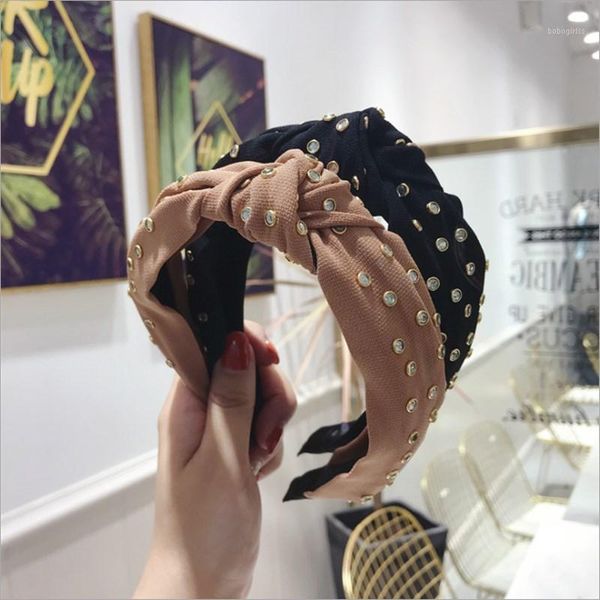 

high-end hair accessories women drilling solid color middle knot wide-brimmed headband girl wild band headwear1