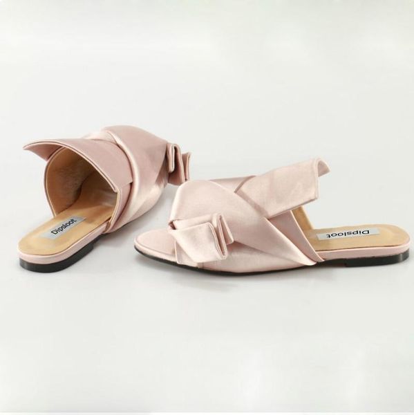 

summer stripe grid satin fabric knot covered slipper sandals women peep toe slingback low heels leisure street slide shoes, Black