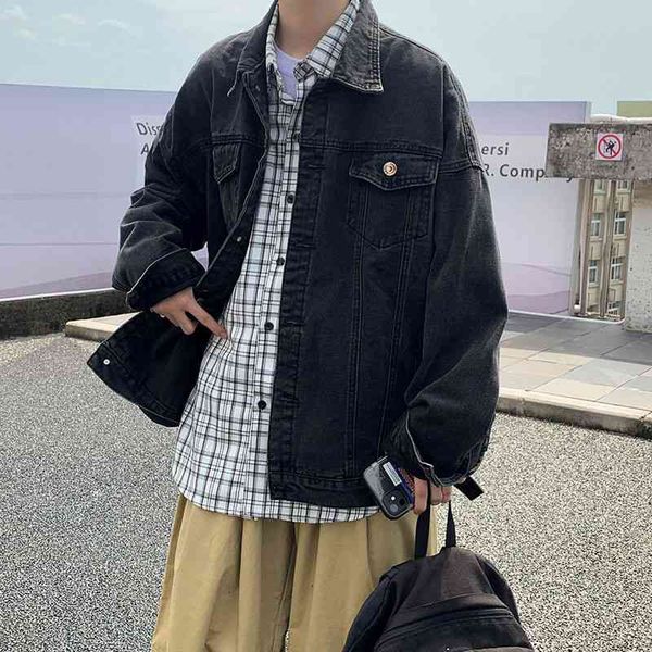 

men's jackets autumn blue black denim fashion casual retro mens streetwear loose hip-hop bomber men m-3xl bqgb, Black;brown