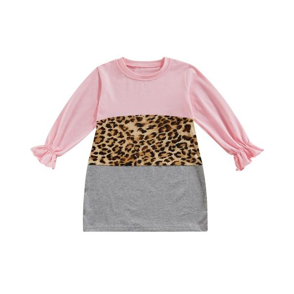 

girl's dresses 3color 2-7y autumn causal kids girls dress 3 colors leopard printed patchwork long sleeve a-line, Red;yellow