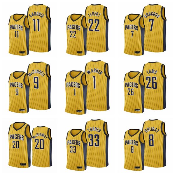 

domantas sabonis 11 malcolm brogdon 7 myles turner 33 caris levert 22 jeremy lamb 26 indianapacersmen 2020-21 edition earned gol, Black;red