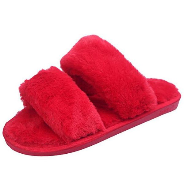 

slippers winter women house fuzzy fashion faux fur warm shoes slip on flats female home slides red plush xx440, Black