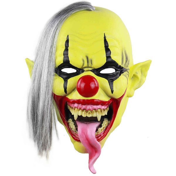 

halloween mask latex green face clown scary ghost long tongue