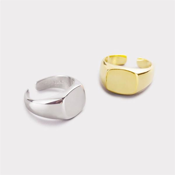 

sole memory simple geometric square smooth 925 sterling silver female resizable opening rings sri669 cluster, Golden;silver