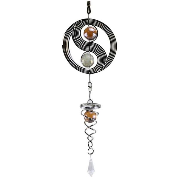 

metal wind spinner, hanging chime yin yang with crystal ball for garden home outdoor indoor decorative objects & figurines