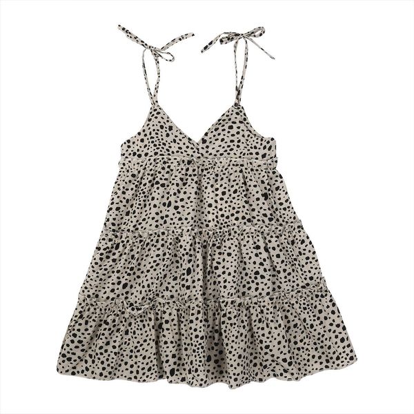 

summer toddler baby girls girl dresses casual sleeveless leopard print strap v neck one piece clothes, Red;yellow