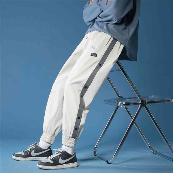 

classic jogger men pants cut off split side long pants korean fashion buttons wide leg baggy stylish casual trousers stre, Black