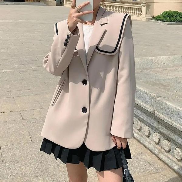 

women's suits & blazers 2021 women elegant solid blazer female sailor collar chic autumn jackets lady vintage long sleeve, White;black