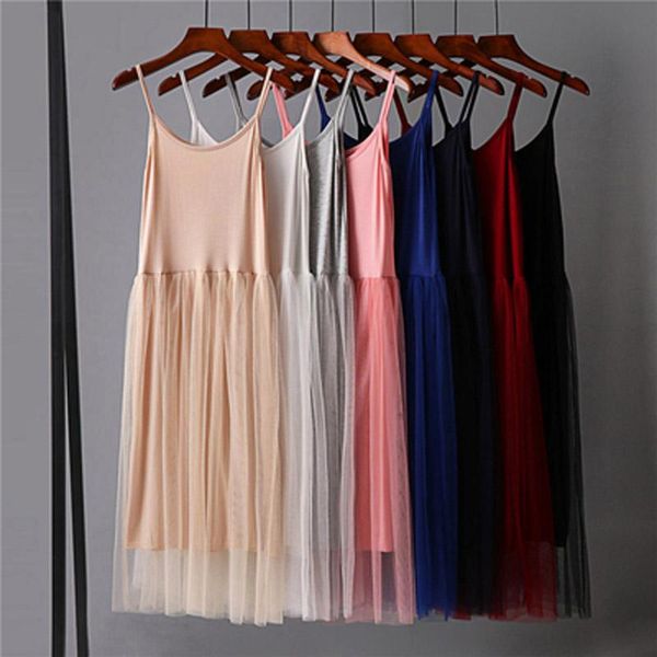 

casual dresses summer girl sweet modal dress women solid sleeveless patchwork sling spaghetti strap cotton female vest, Black;gray