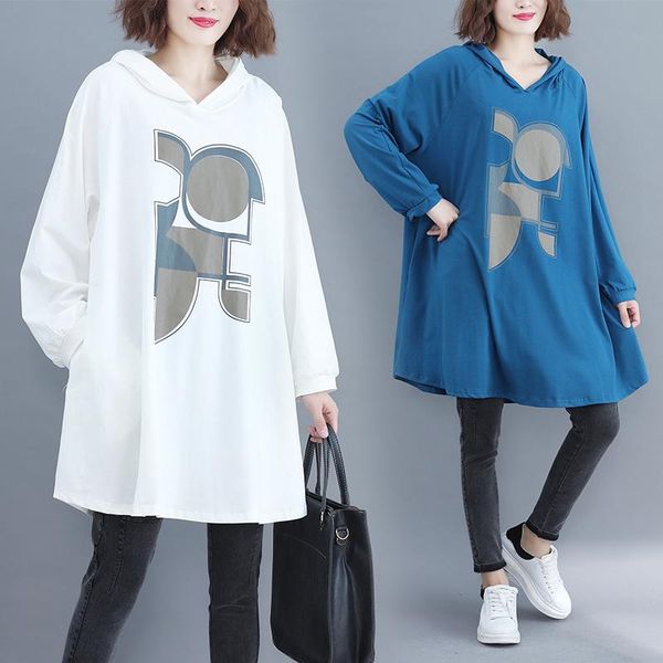 

casual dresses long sleeve plus size hooded print women loose mini short spring autumn elegant dress clothes 2021 ladies db622, Black;gray