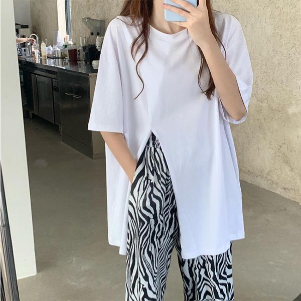 

women's t-shirt 2021 summer fashion wear korean loose large long split top, White
