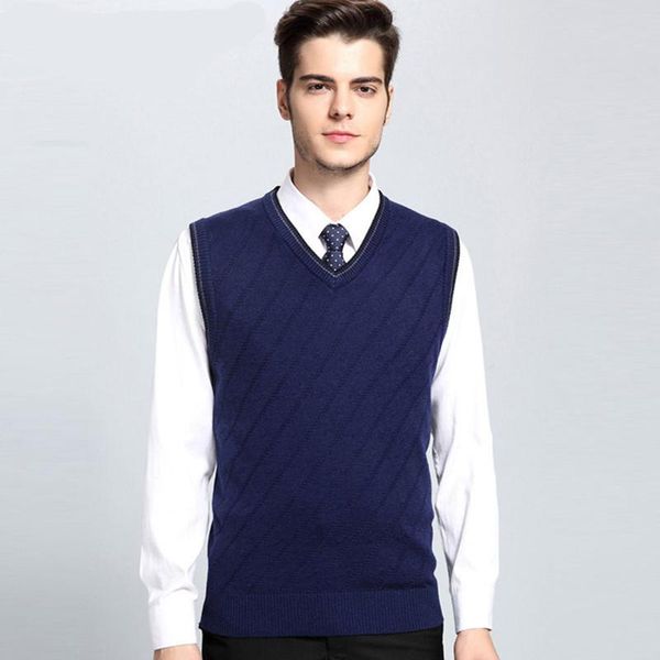 

men's vests wool v-neck vest sweaters autumn spring warm solid slim fit sleeveless clothes knitted cotton casual fashion male coat, Black;white