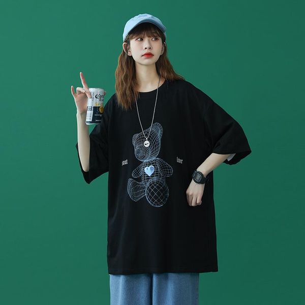 

women's t-shirt retro clothing 2021 summer couples matching plus size teecrewneck short sleeve black baggy clothes, White