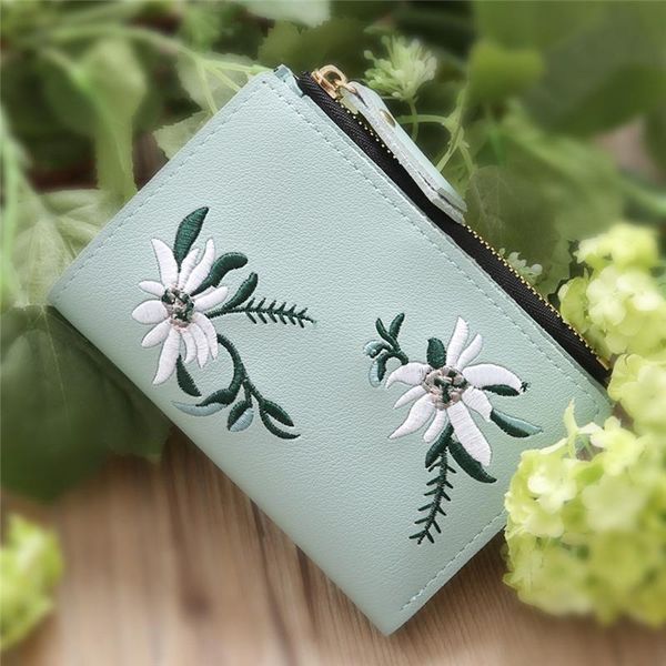 

women wallets purses for student child girl money coin pocket card holder fashion embroidered flower small female, Red;black