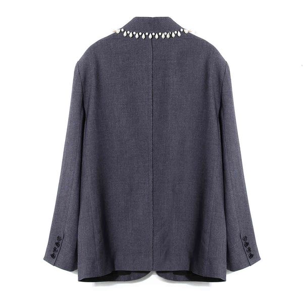 

women's suits & blazers [deat] pearl personality solid gray decoration suit medium length thin female temperament autumn and adjustment, White;black