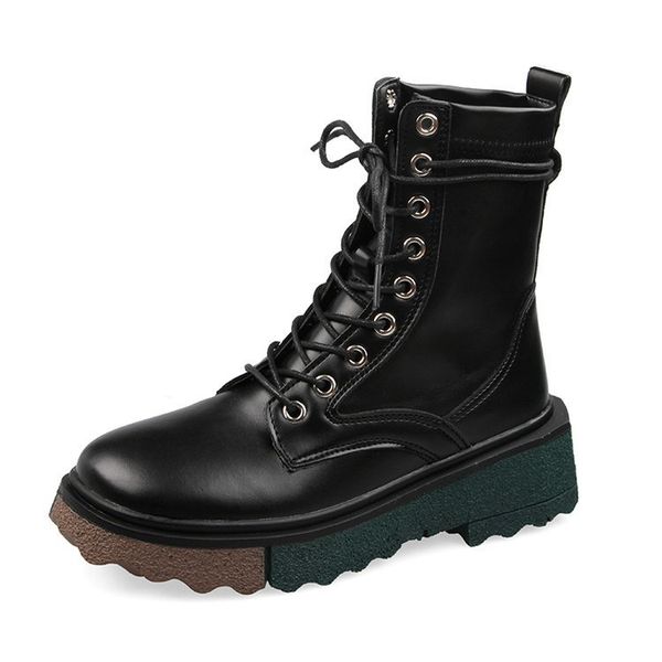 

boots women's fashionable boots autumn short leather lace tube thin fashion women's 0h1n, Black