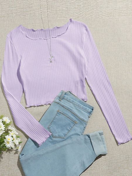 

ribbed lettuce-edge cropped tee a4ih#, White