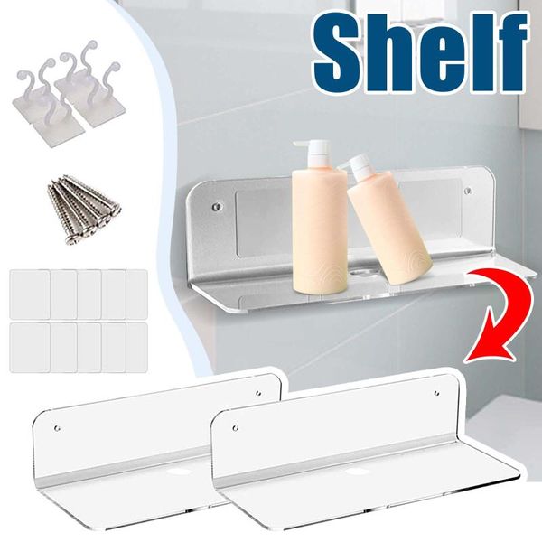 

hooks & rails 2pcs transparent acrylic floating bookshelves display stand bathroom wall shelf office bookshelf storage rack
