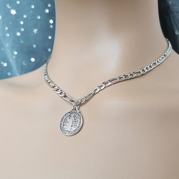 

chains punk chunky chain coins choker for women vintage pendant necklaces face party jewelry trendy accessories, Silver