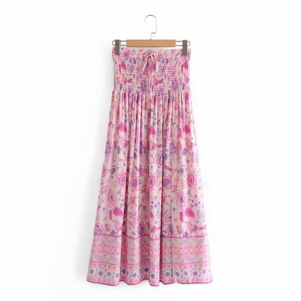 

skirts boho hippie chic beach skirt women vintage floral printed maxi high wait split long female faldas summer, Black