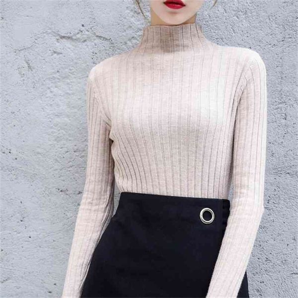 

autumn and winter half-high collar tight-fitting sweater female slim long-sleeved head short paragraph inside knitting 210427, White;black