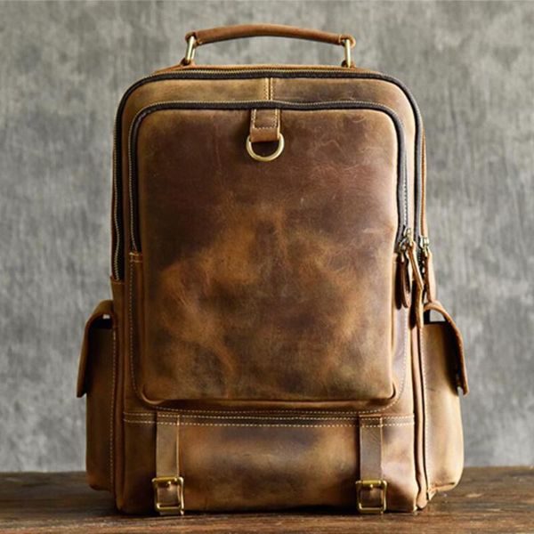 

backpack crazy horse leather mens retro style 14 inch lapmen travel