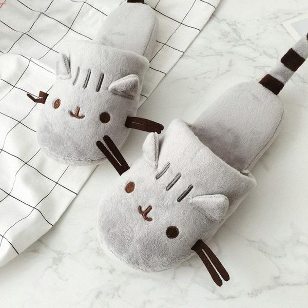 

slippers cat animal indoor cartoon house women soft slipper gilr winter plush shoes, Black