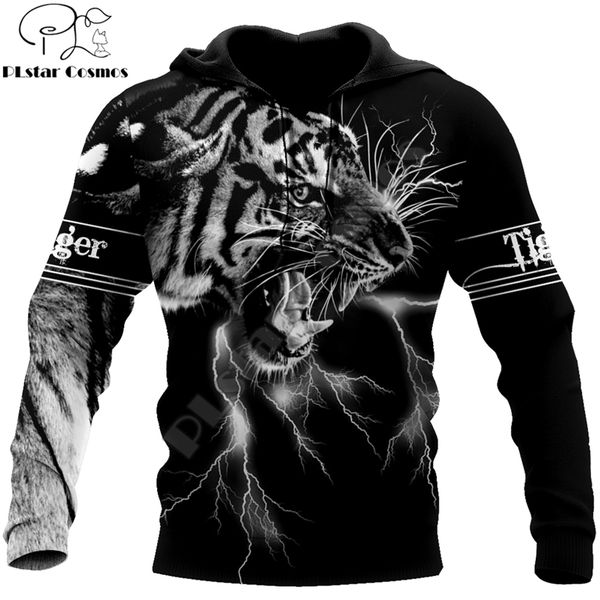 

beautiful animal tiger lightning 3d printed fashion hoodies men sweatshirt zip pullover casual jacket tracksuit dw0261 210813, Black