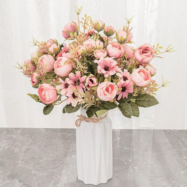 

decorative flowers & wreaths silk rose bouquet artificial small for home party spring wedding bride decoration fake flower 30cm