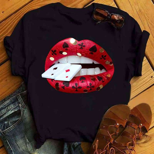 

women's lip print t-shirt, 1990s casual short sve shirt, harajuku clothing 27562, White