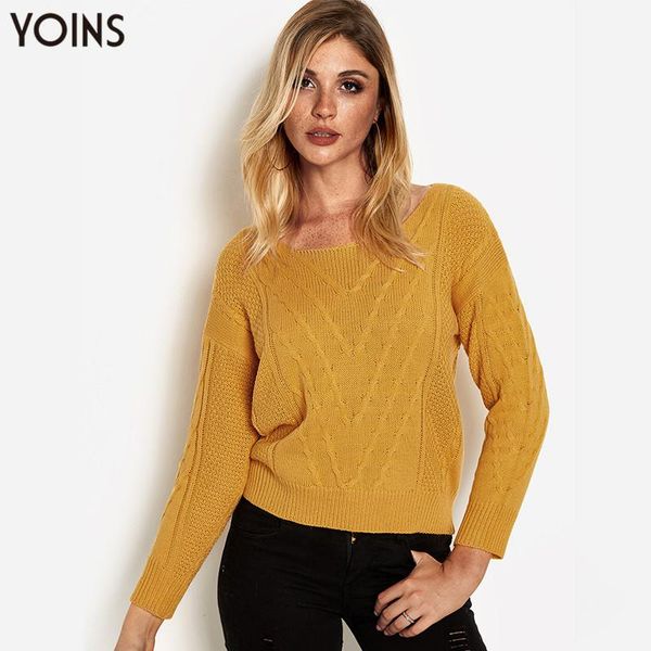 

women's sweaters yoins 2021 spring autumn winter sweater women knitted round neck knot long sleeves casual regular col roul femme yello, White;black