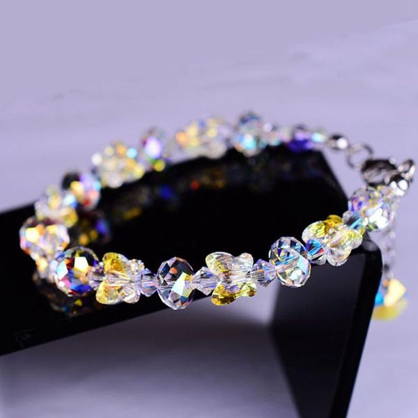 

link, chain fashion trendy colorful ab butterfly crystal beaded bracelets women sweet temperament handwork bracelet charms jewelry making, Black
