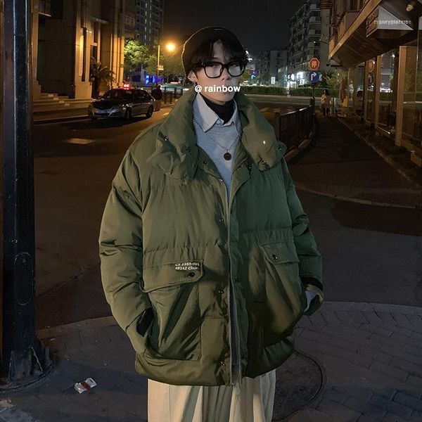 

men's down & parkas 2021 winter half-high collar letter printing loose thick cotton fashion casual solid color jacket black / gre