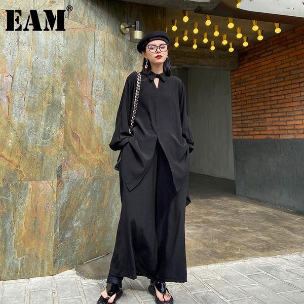 

[eam] leg pants big size two piece suit lapel long sleeve black loose fit women fashion tide spring autumn 2021 1dd4829 women's, White