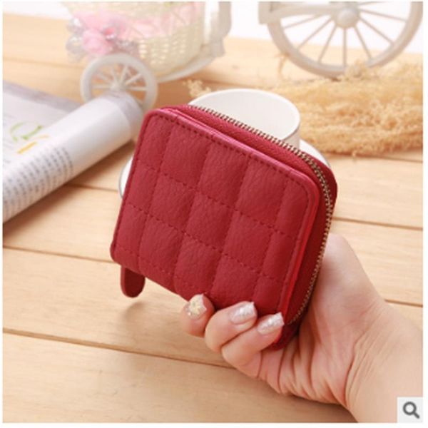 

women ladies wallet leather zip coin purse clutch handbag small mini card holder key bag, Red;black