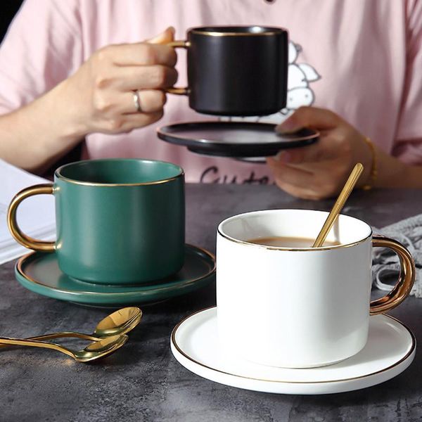 

cups & saucers european ceramic phnom penh coffee cup with saucer and spoon set simple milk breakfast mug creative afternoon tea drinkware