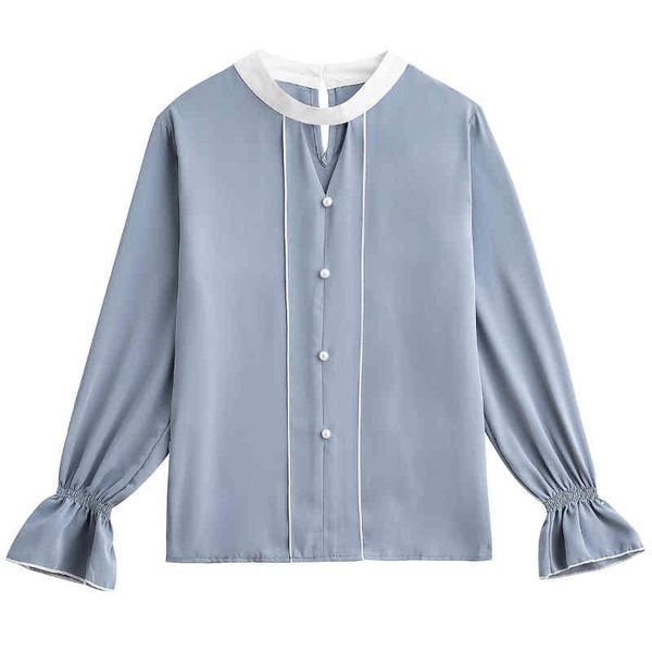 

fashion blouses woman beading blue chiffon blouse long sleeve women shirts office ladies womens and blouses b766 210426, White