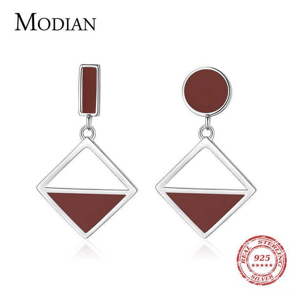 

irregular red enamel drop earrings 100% real 925 sterling silver sweet charm swing dangle for women fine jewelry arete 210707